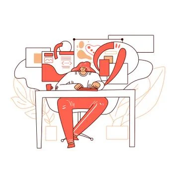 Online education, learning on a laptop vector abstract graphic concept. Girl Stock Illustration