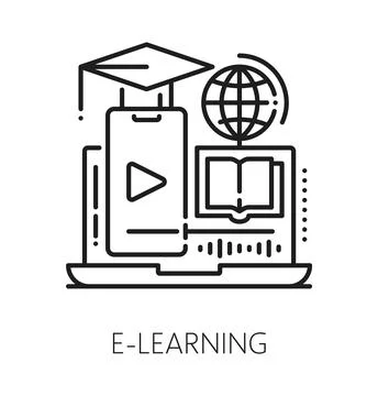 Online education learning line icon or label Stock Illustration