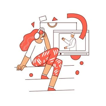 Online education, learning on phone vector abstract graphic concept. Girl Stock Illustration