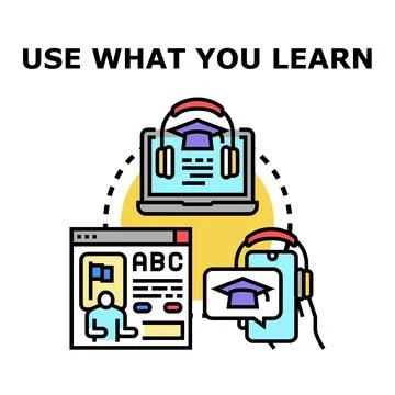 Online education learning process with digital devices Stock Illustration