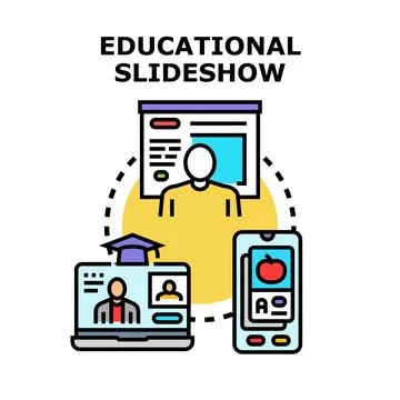 Online education learning process using digital slideshows Stock Illustration