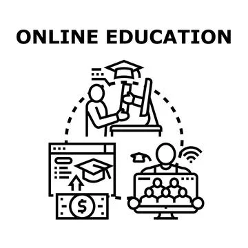 Online education learning process with virtual teacher and students Stock Illustration