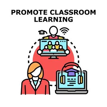 Online education learning promoting distant classroom concept 스톡 일러스트