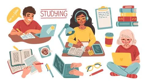 Online education learning set with computer vector Stock Illustration