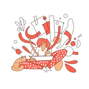 Online education, learning on a tablet vector abstract graphic concept. Girl Stock Illustration