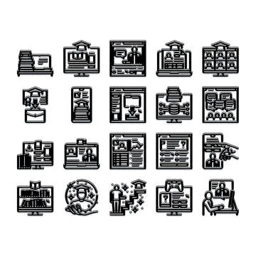 Online education learning web class webinar icons collection Stockillustratie
