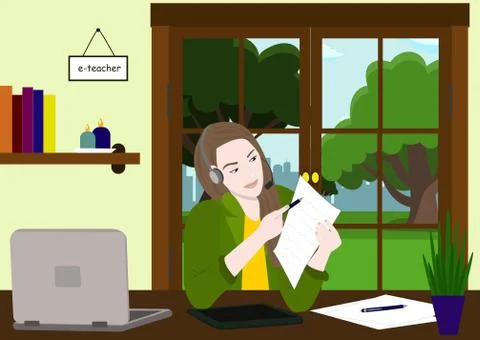 Online Education. Online Information Technology Concept Illustration. E-Teacher Stock Illustration