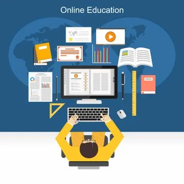 Online education or e-learning concept illustration. Stock Illustration