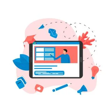 Online education or web course with distance teacher. E-learning concept.	 Stock Illustration