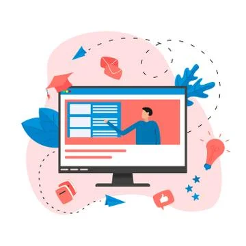 Online education or web course with distance teacher. E-learning concept.	 Illustrazione stock