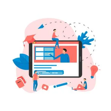 Online education or web course with distance teacher. E-learning concept.	 Illustrazione stock