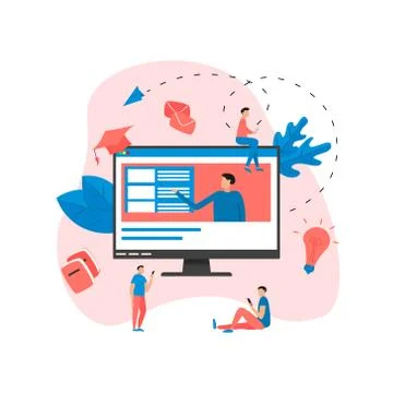 Online education or web course with distance teacher. E-learning concept.	 Illustrazione stock