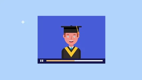 Online education platform animation with student graduate and educational i.. Stock Footage 333307650