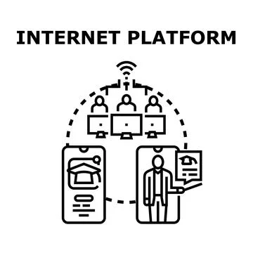 Online education platform connecting students and teachers digitally 库存插图