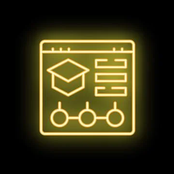 Online education platform interface with graduation cap icon glowing neon sty Stock Illustration