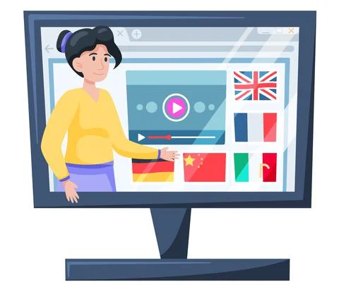 Online education platform, internet course for learning on home, young woman Stock Illustration