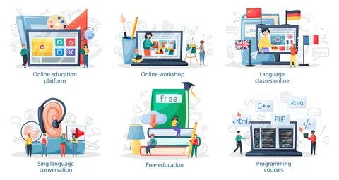 Online education platform Language classes online Sign language conversation 스톡 일러스트