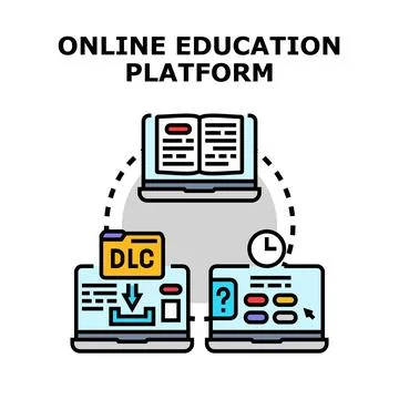 Online education platform network connecting learning resources Stock Illustration