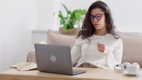 Online education problems student suffers from heat at home Spbi Stock Footage 156879243