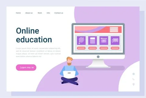 Online Education, Reading or Studying, Pc Vector Stock Illustration
