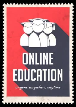 Online Education on Red in Flat Design. イラスト素材