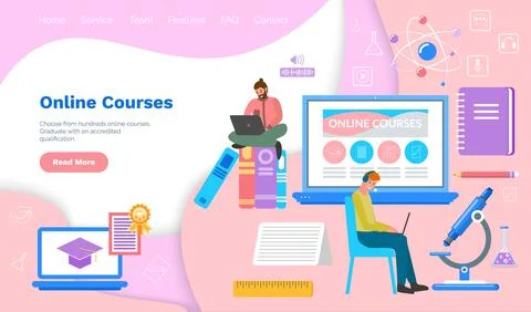 Online education remote courses concept landing page. Student learning, working Illustrazione stock