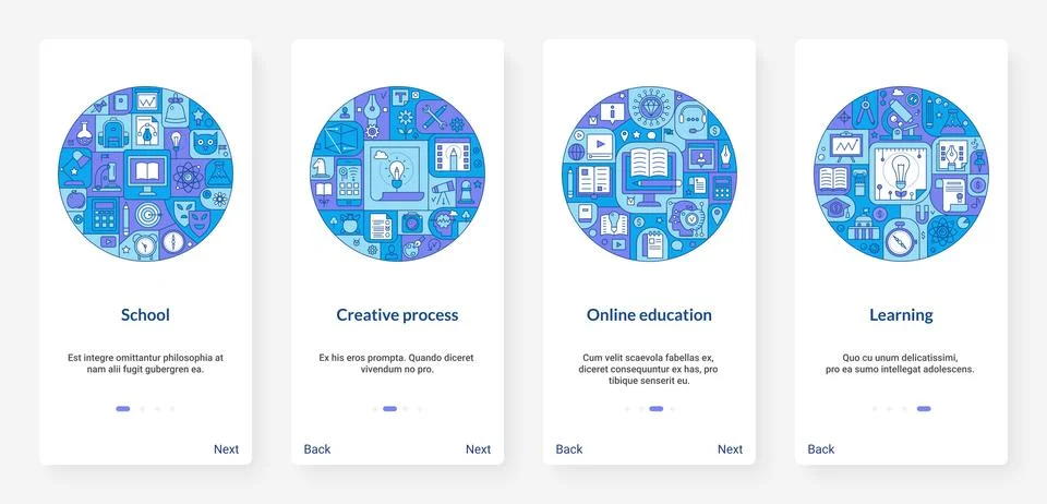 Online education, school learning creative process, UX, UI mobile app page Stock Illustration