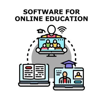 Online education software connecting students and teacher Stock Illustration