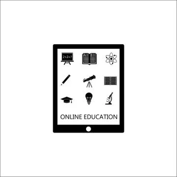 Online education solid icon set, E-learning Illustrazione stock