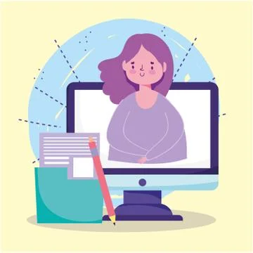 Online education, student computer document pencil class Stock Illustration