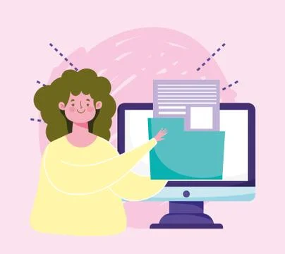 Online education, student computer folder archive data digital Stock Illustration