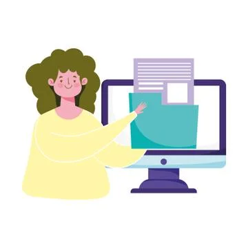 Online education, student computer folder archive data digital Stock Illustration