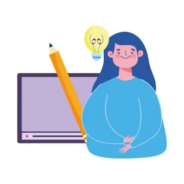 Online education, student website digital creativity course cartoon Stock Illustration