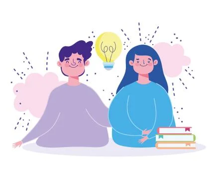 Online education, students character stack of books idea studying 스톡 일러스트