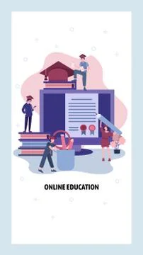 Online education. Students study online course and get diploma. College degree Illustrazione stock