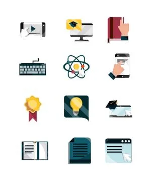Online education study technology school icons set isolated icon shadow Stock Illustration