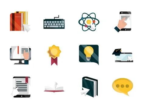 Online education study technology school icons set isolated icon shadow Illustrazione stock