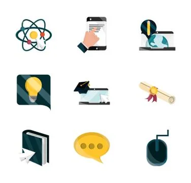 Online education study technology school icons set isolated icon shadow Illustrazione stock