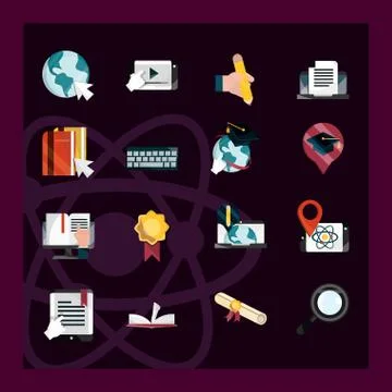 Online education study technology school icons set isolated icon shadow Illustrazione stock