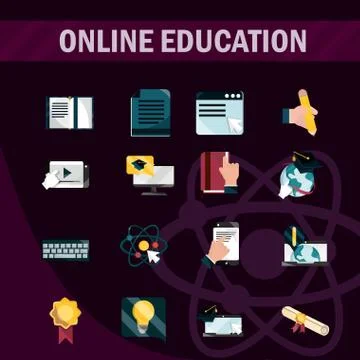 Online education study technology school icons set isolated icon shadow Stock Illustration