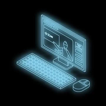Online education system with teacher explaining math on computer screen 스톡 일러스트