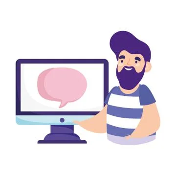 Online education teacher computer teaching class talking cartoon Stock Illustration