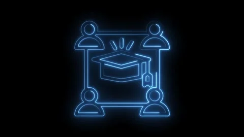 Online education teamwork concept with glowing neon outlines illustrating Stock Footage 330784752