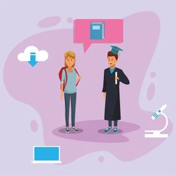 Online education tech with students couple Illustrazione stock
