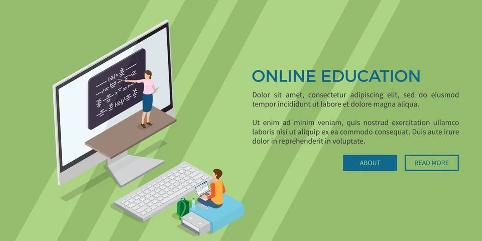 Online Education Template Vector Flat Web Banner Illustrazione stock