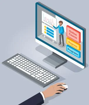 Online education, training, e-learning concept. Website for education and Illustrazione stock