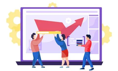 Online education, training or e-learning concept. Men and women carry a stack of イラスト素材