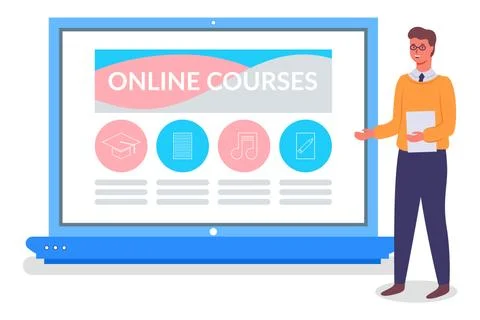 Online education, training or e-learning concept. Website for education and Illustrazione stock