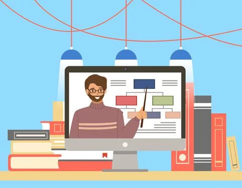 Online education, training or e-learning concept. Website for education and Stock Illustration