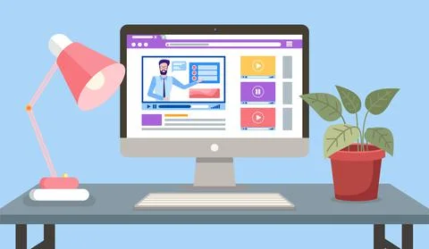Online education, training or e-learning concept. Website for education and Illustrazione stock